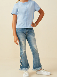 Girls Raw Edge Detail Washed Knit Top