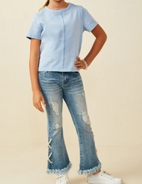 Girls Raw Edge Detail Washed Knit Top