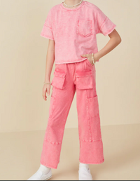 Girls Washed Raw Edge Detail Pocket Tshirt