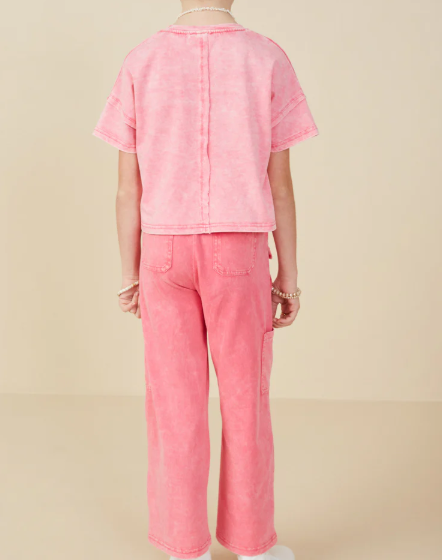 Girls Washed Raw Edge Detail Pocket Tshirt