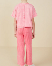 Girls Washed Raw Edge Detail Pocket Tshirt