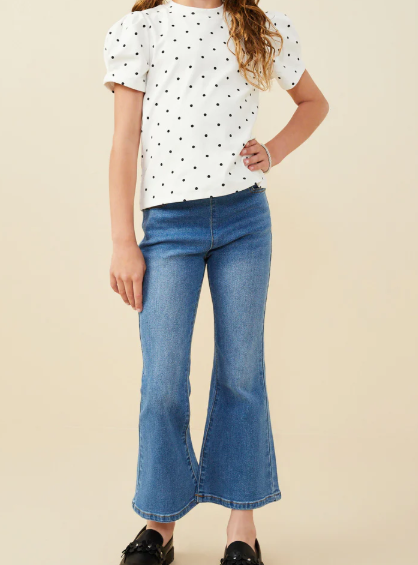 Girls Puff Sleeve Polka Dot Tee