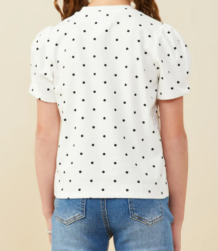 Girls Puff Sleeve Polka Dot Tee