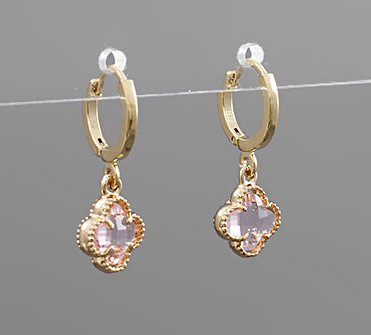 Glass Clover Dangle Earrings Pink