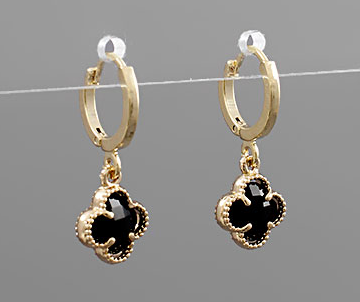 Glass Clover Dangle Earrings Black