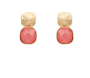 Glass Cushion & Texture Metal Earrings Pink