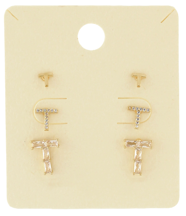 "T" Baguette Stud Earring Set