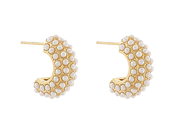 Pave Pearl Half Hoops