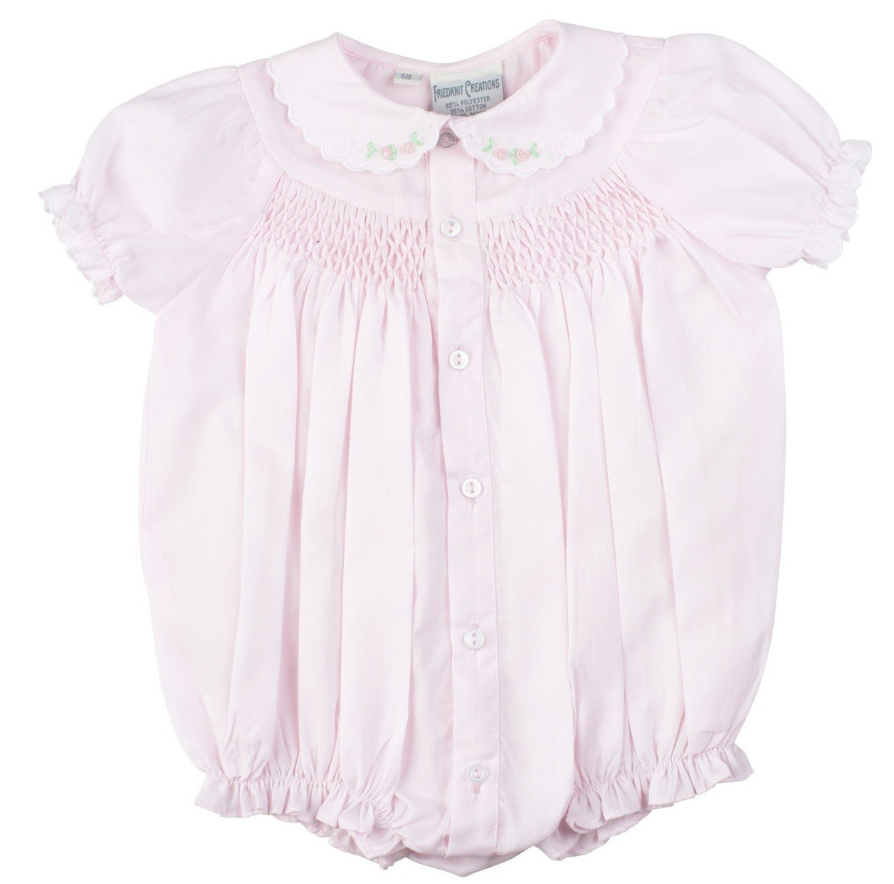 Smocked Scallop Bubble Pink/White