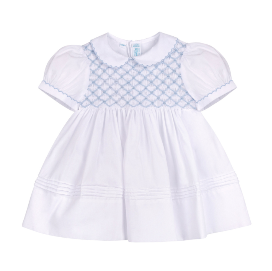 Signature Smock Dress White/Blue