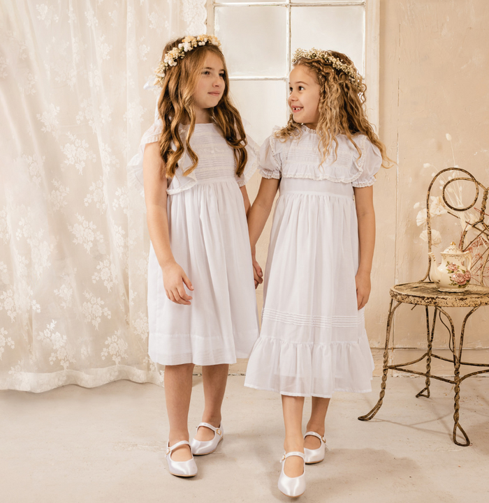 White Voile & Lace Tea Length Wedding Dress