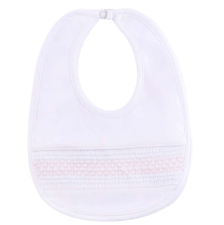 Baby Girls Smocked Bullion Bib White/Pink