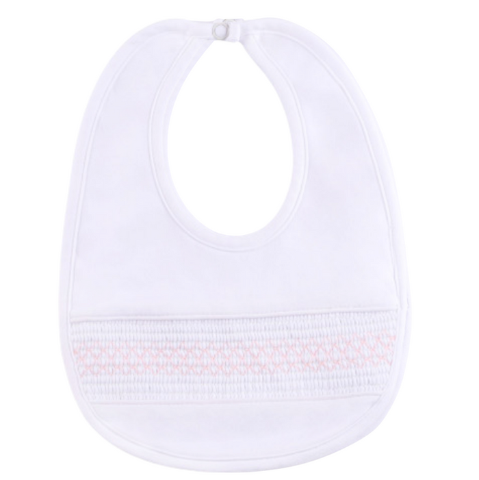 Baby Girls Smocked Bullion Bib White/Pink