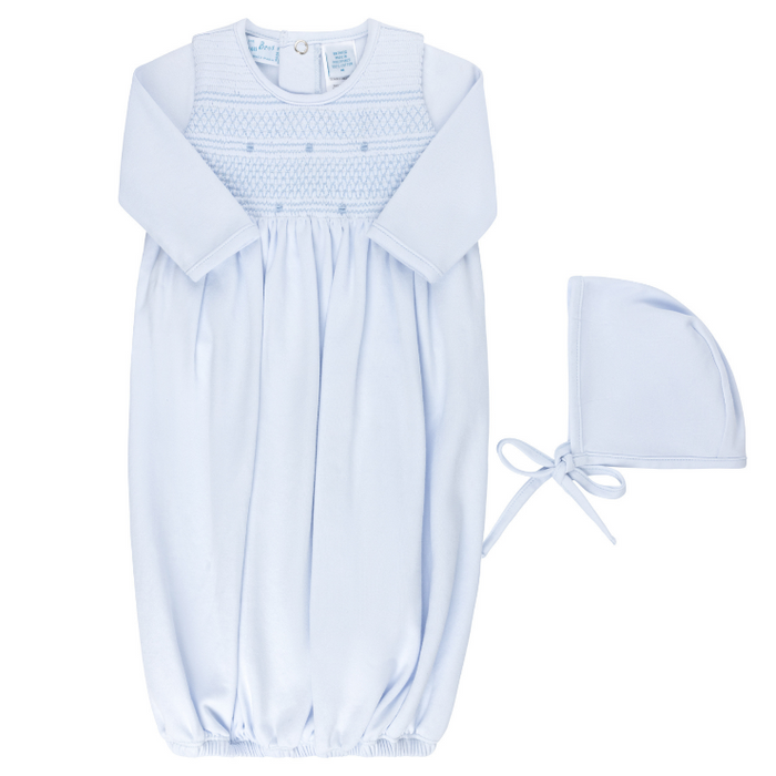Baby Smocked Bullion Gown With Bonnet Blue