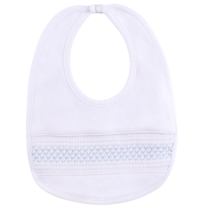 Baby Smocked Bullion Bib White/Blue