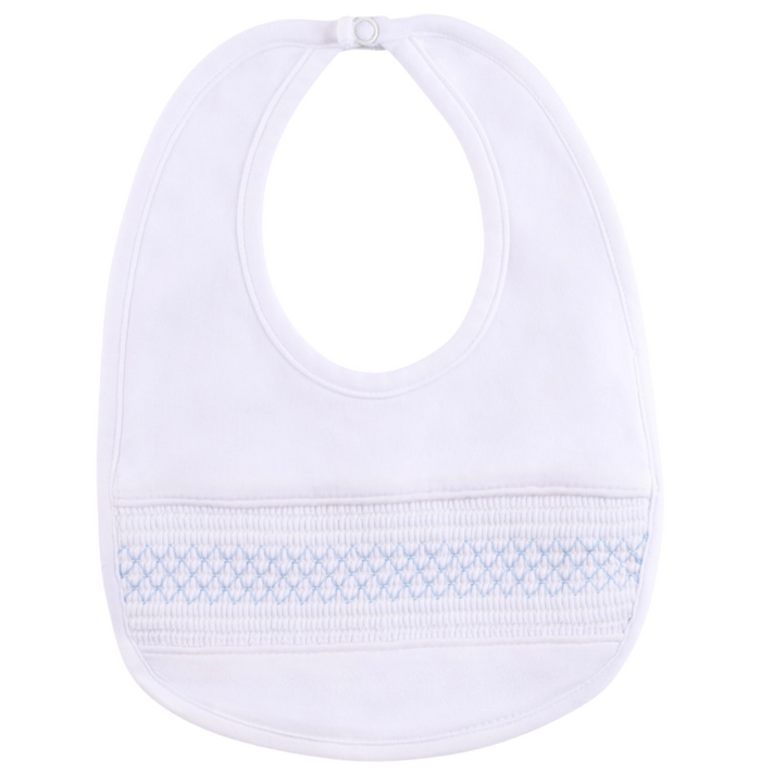 Baby Smocked Bullion Bib White/Blue