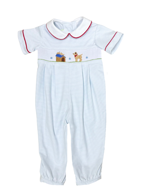 Baby romper with embroidered design on a white background