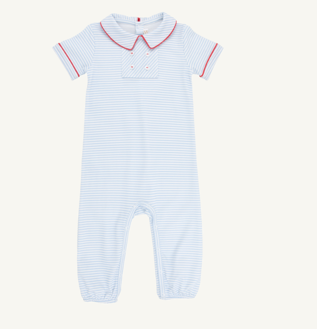 Benny Button Romper Beale Street Blue Stripe