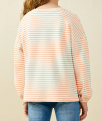 Girls Soft Stripe Knit Contrast Banded Long Sleeve Tee Peach