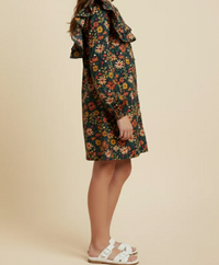 Girls Floral Print Double Ruffle Button Down Dress