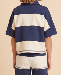 Girls Color Block Stripe Half Zip Knit Set