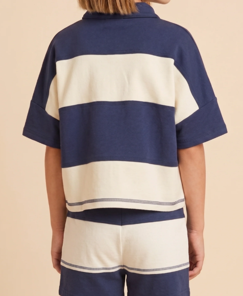 Girls Color Block Stripe Half Zip Knit Set