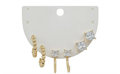 3 Set Square Crystal Hoop Earrings