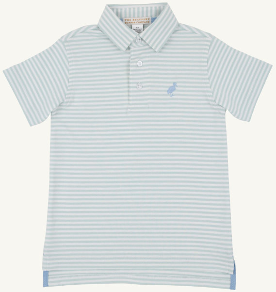 Prim & Proper Polo Old Greenwich Green Stripe/Sarasota Sky