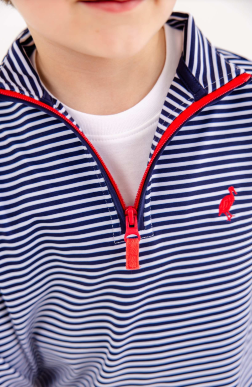 Prepletic Hayword half Zip Nantucket Navy Stripe/Richmond Red