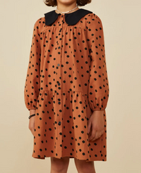 Girls Contrast Peter Pan Collar Polka Dot Dress