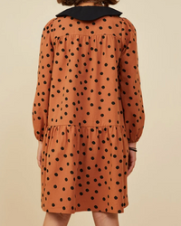 Girls Contrast Peter Pan Collar Polka Dot Dress