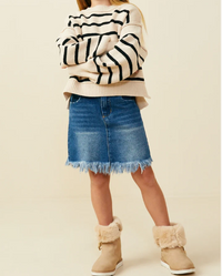Girls Drop Shoulder Puff Sleeve Striped Sweater Top