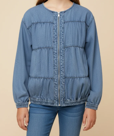 Girls Gathered Detail Batwing Sleeve Denim Jacket
