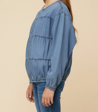 Girls Gathered Detail Batwing Sleeve Denim Jacket