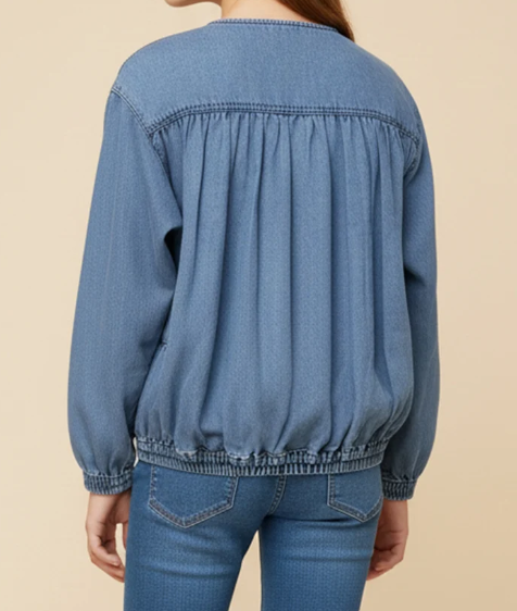 Girls Gathered Detail Batwing Sleeve Denim Jacket