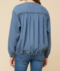 Girls Gathered Detail Batwing Sleeve Denim Jacket