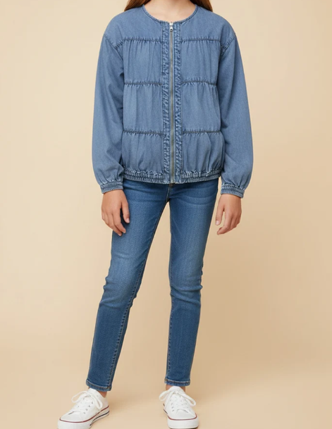 Girls Gathered Detail Batwing Sleeve Denim Jacket