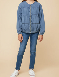 Girls Gathered Detail Batwing Sleeve Denim Jacket