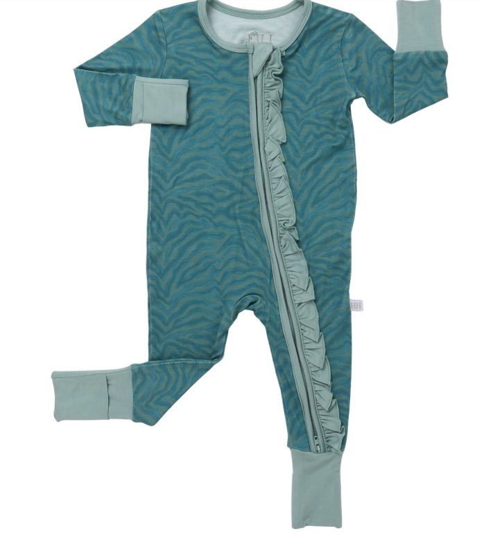 Girls Ruffle Teal Zipper Romper