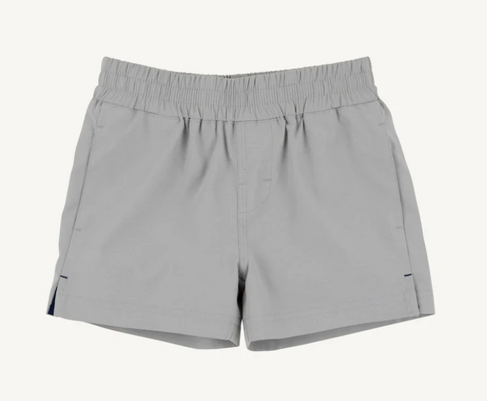 Light gray athletic shorts with an elastic waistband, displayed flat against a light off-white background.