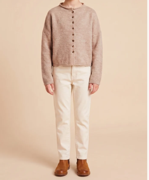 Hayden Girls Brushed Rolled Neck Sweater Cardigan Taupe