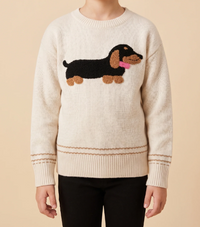 Hayden Fuzzy Dachshund Applique Knit Sweater