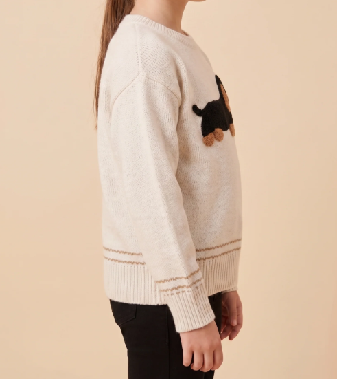 Hayden Fuzzy Dachshund Applique Knit Sweater