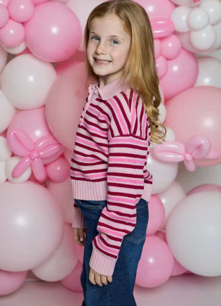 Design History Girls Pink Stripe Polo