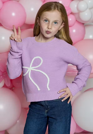 Design History Girls Purple Bow Sweater