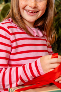 TBBC Reece Ruffle Sweater Richmond Red/Pier Party Pink Stripe