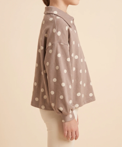 Hayden Girls Polka Dot Knit Long Sleeve Collared Shirt