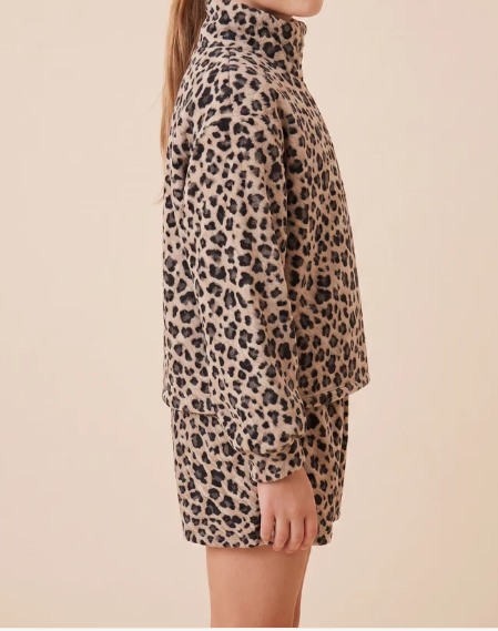 Hayden Girls Textured Leopard Print Mock Neck Set