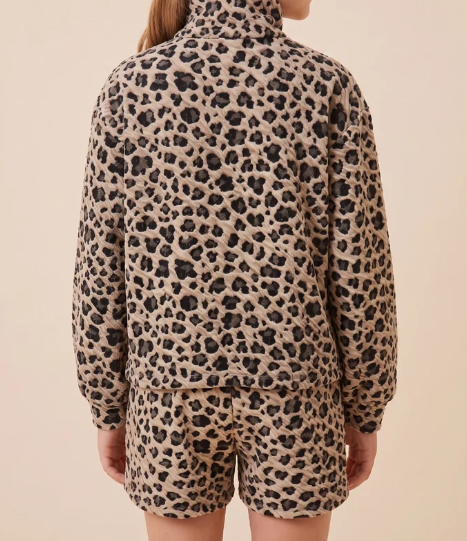 Hayden Girls Textured Leopard Print Mock Neck Set