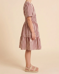 Hayden Girls Pleated Skirt Detail Striped Dress Burgundy